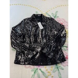 Colleen Lopez Womens Black Sequin Moto Jacket Asymmetrical Zip Size Large 843578